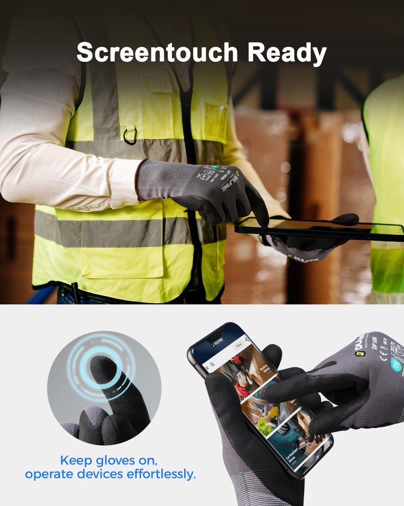 DULFINE Safety Work Gloves MicroFoam Nitrile Coated-3 Pairs Pack,Seamless Knit Nylon Glove with Black Micro-Foam Nitrile Grip,Ideal for General Purpose,Automotive,Home Improvement,Painting(Large) - Image 4